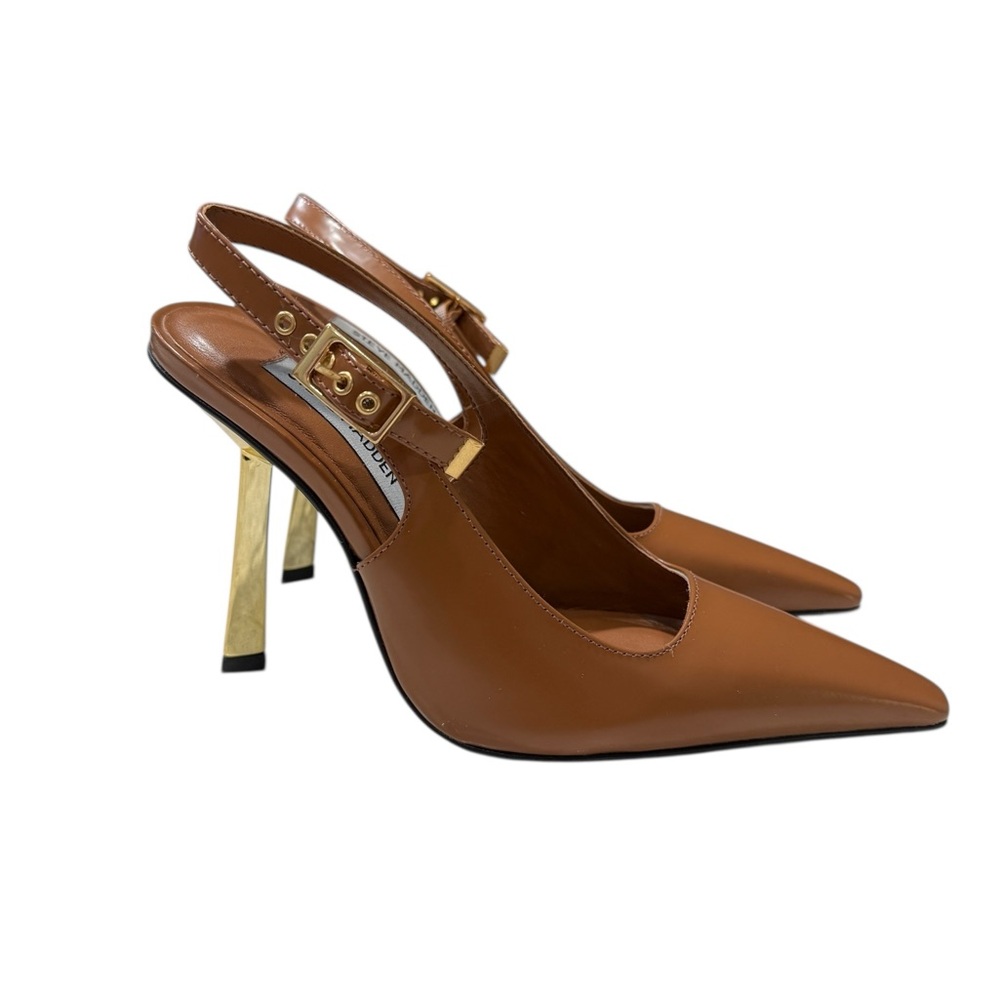 Steve Madden Divine Slingback Brown Leather Heels Size 6 4.5” Stiletto